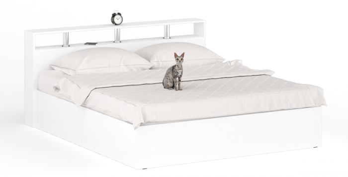 Камелия Кровать 1800 + две тумбы, цвет белый, ШхГхВ 296х217х78,2 см., сп.м. 1800х2000 мм., без матраса, основание есть