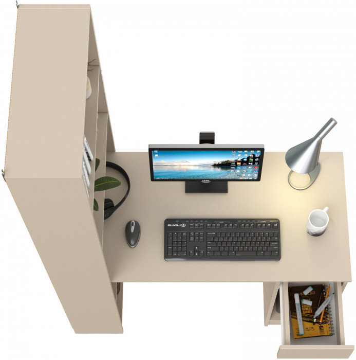 Лайт Шкаф комбинированный 10.01 (Стол письменный), цвет сатин, ШхГхВ 115,3х58,2х179 см., универсальная сборка(обязательно крепление к стене)