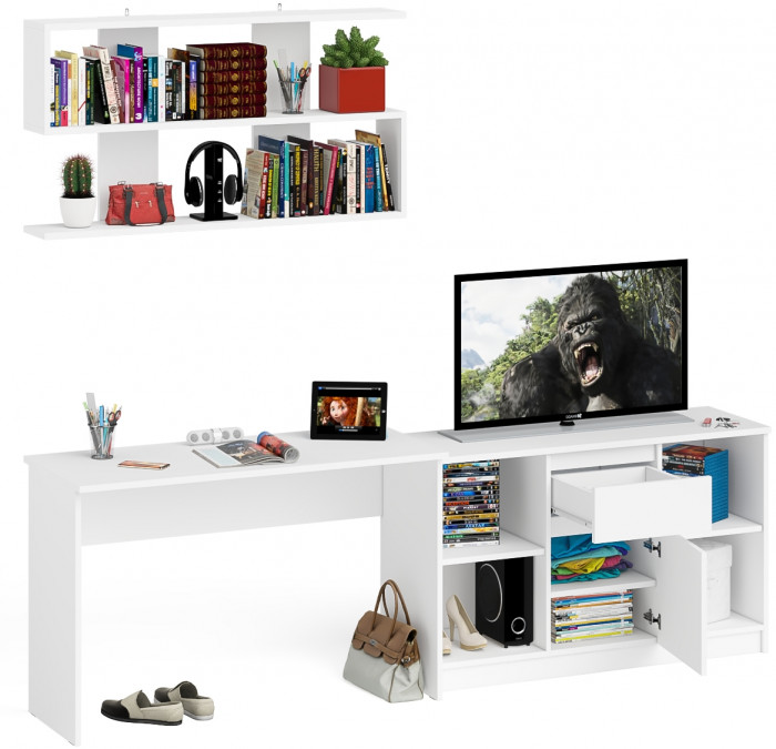 Мори письменный стол МСП1200.1 + Тумба МТВ1204.1 + Полка 1200, белый