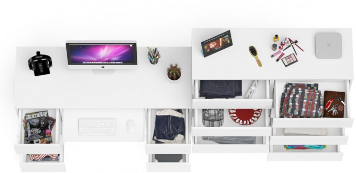 Мори Стол компьютерный МС-2 + Комод МК1200.10, цвет белый, ШхГхВ 255,8х50х115 см., универсальная сборка