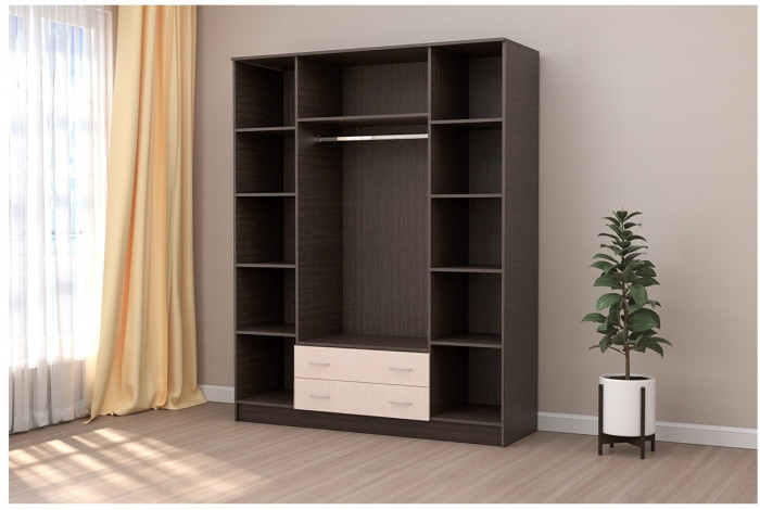 Кэт-7 Шкаф 4 -створчатый (Крафт золотой / Миндаль)