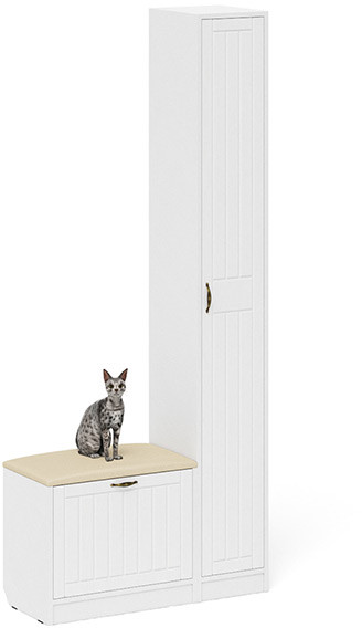 Прихожая П-6 Компоновка № 19, белая шагрень/фасады МДФ белое дерево фрезеровка прованс