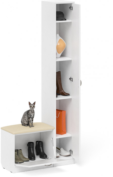 Прихожая П-6 Компоновка № 19, белая шагрень/фасады МДФ белое дерево фрезеровка прованс