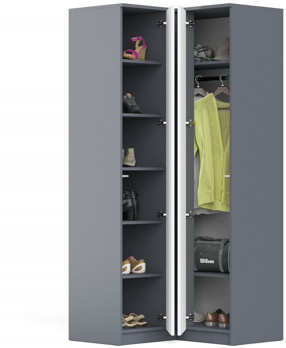 Мори Шкаф угловой МШУ960.1, цвет графит/белый, ШхГхВ 96,4х96,4х209,6 см.