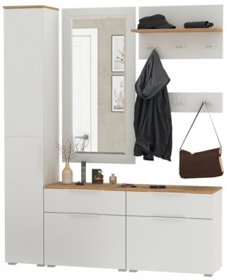 Октава Прихожая 44, цвет белый шагрень/дуб крафт золотой/фасады МДФ белый шагрень, ШхГхВ 162х35,4х197,6 см., универсальная сборка