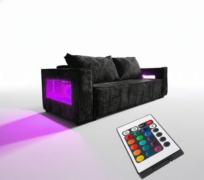 Диван-кровать Лофт Люкс Плюш с подсветкой, еврокнижка, независимый пружинный блок, 140х195, черный