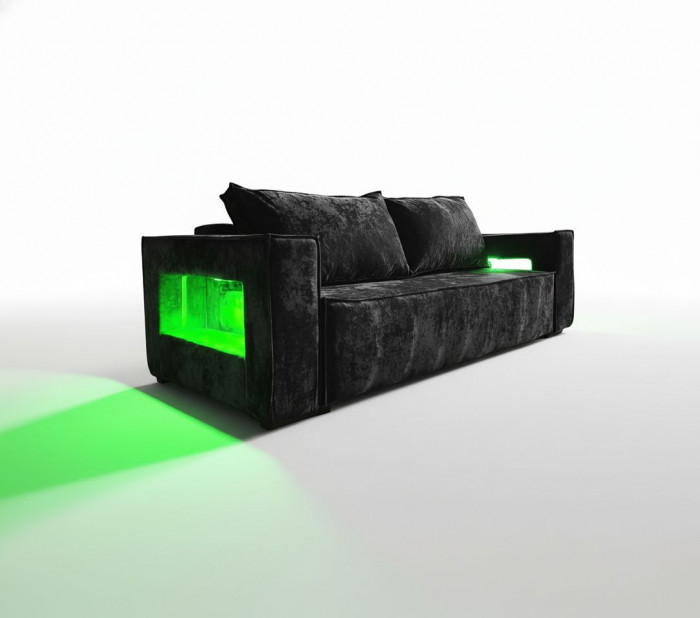 Диван-кровать Лофт Люкс Плюш с подсветкой, еврокнижка, независимый пружинный блок, 140х195, черный