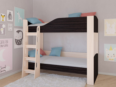 Кровать двухъярусная АСТРА 2 Дуб молочный/Венге без ящика