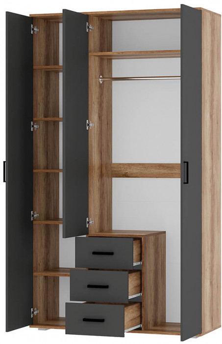 Шкаф 3-х створчатый "Вегас" ШК-08 дуб каньон/графит
