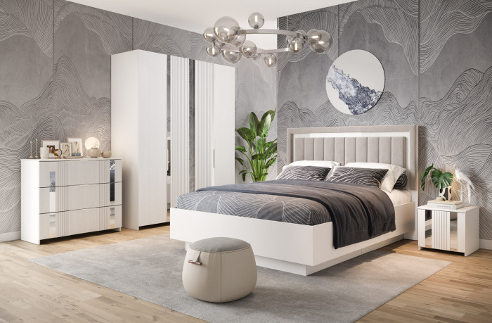 Модульная спальня "Харди", композиция 2 - Белый текстурный/Ясень белый