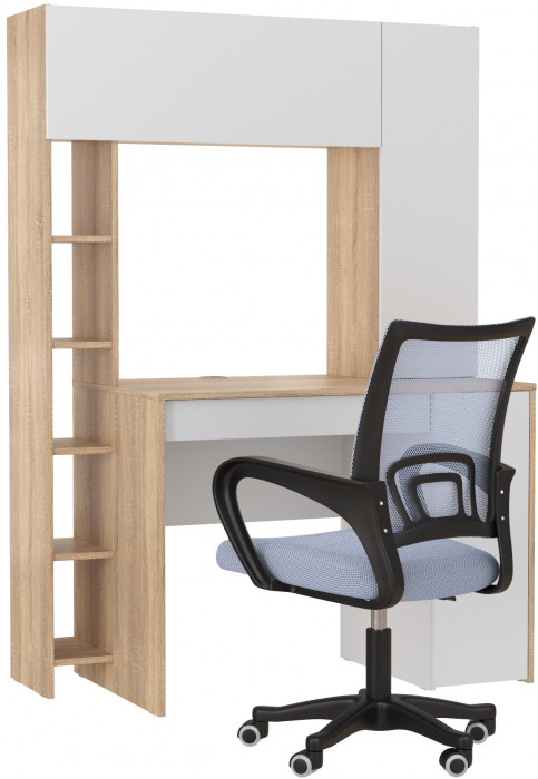 КР100 Стол компьютерный Комфорт 12.71 + кресло 103 серое, цвет дуб сонома/белый, ШхГхВ 116,7х60,2х165,4 см., НЕ универсальная сборка