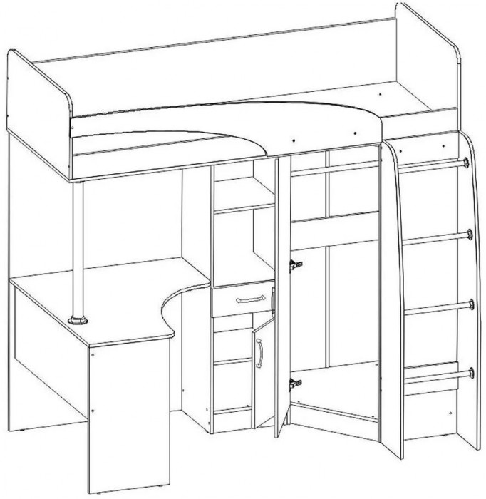 Карамель 77-01 кровать-чердак со столом Ясень анкор Светлый / Бодега темный