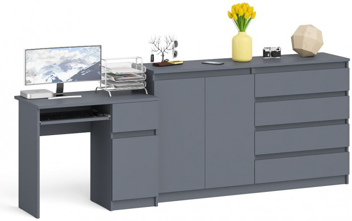 Мори Стол компьютерный МС-1 правый + Комод МК1600.1, цвет графит, ШхГхВ 250,4х50х94 см., выдвижной ящик справа, НЕ универсальная сборка