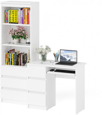 Мори Стол компьютерный МС-6 левый + Стеллаж МСТ600.3, цвет белый, ШхГхВ 150,4х50х179,6 см., выдвижные ящики слева, НЕ универсальная сборка