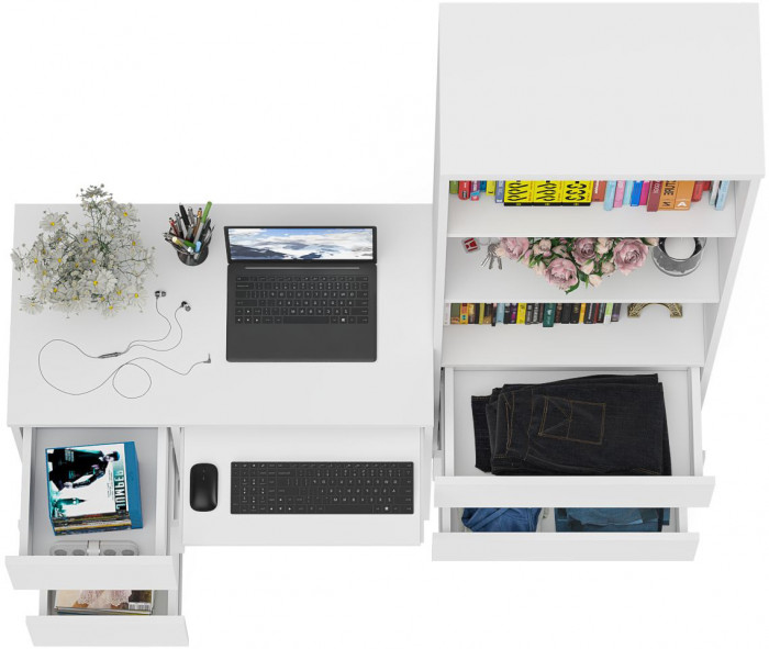 Мори Стол компьютерный МС-6 левый + Стеллаж МСТ600.3, цвет белый, ШхГхВ 150,4х50х179,6 см., выдвижные ящики слева, НЕ универсальная сборка