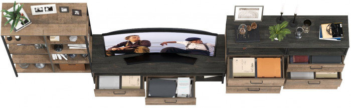 Трувор Гостиная 100, цвет дуб гранж песочный/интра, ШхГхВ 371,8х45,4х146 см., универсальная сборка