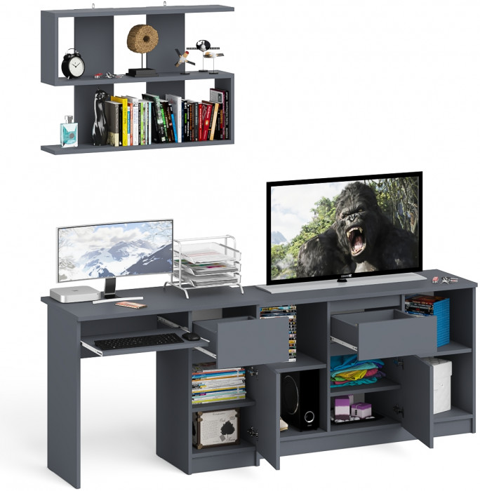 Мори Стол компьютерный МС-1 правый + Тумба МТВ1204.1 + Полка 900, цвет графит, ШхГхВ 210,4х50х209,6 см., НЕ универсальная сборка