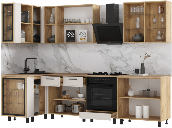 Кухня Бьянка 1,2х2,8м, Крафт золотой/Кашемир