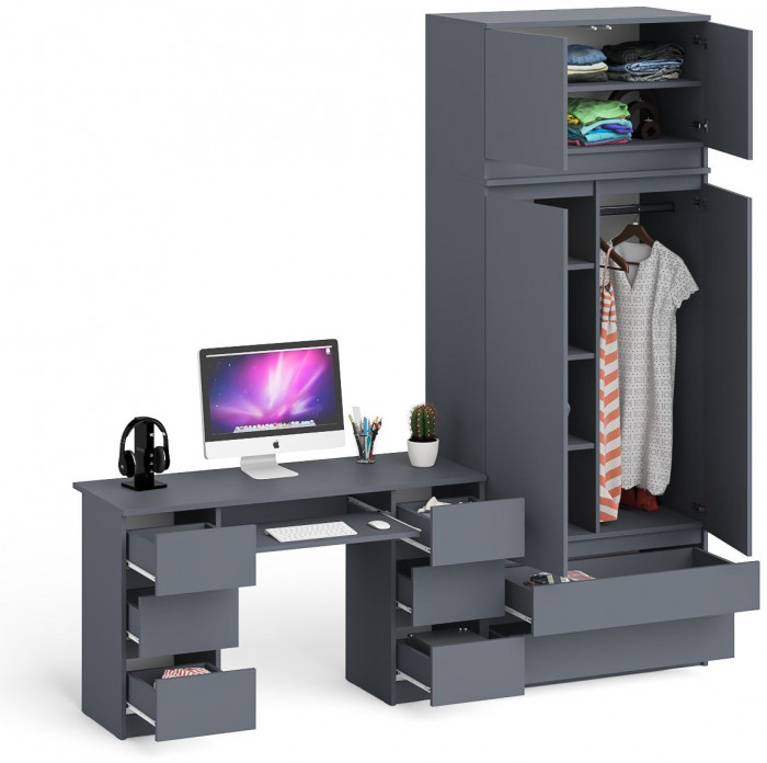 Мори Стол компьютерный МС-2 + Шкаф МШ900.1 + Антресоль МА900.1, цвет графит, ШхГхВ 225,8х50,4х234,2 см., универсальная сборка