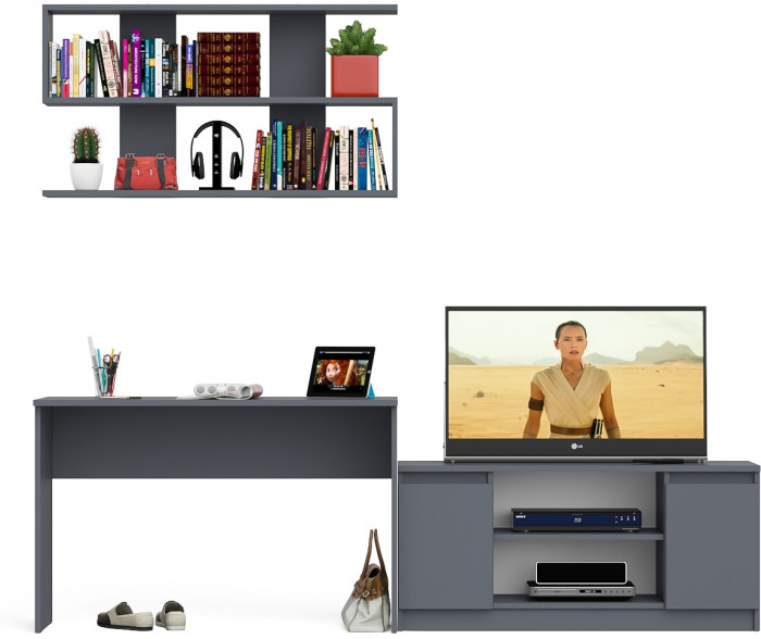 Мори Стол письменный МСП1200.1 + Тумба МТВ1200.1 + Полка 1200, цвет графит, ШхГхВ 240,8х50х209,6 см., универсальная сборка