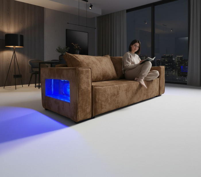 Диван-кровать Лофт Люкс Плюш с подсветкой, еврокнижка, пружинный блок, 140х195, коричневый