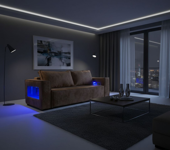 Диван-кровать Лофт Люкс Плюш с подсветкой, еврокнижка, пружинный блок, 140х195, коричневый