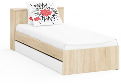 Ксения Кровать с ящиками 0900, дуб сонома/белый