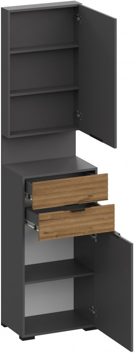 Ома Многофункциональная тумба с зеркалом ШК-3642, Графит/Дуб Тортуга