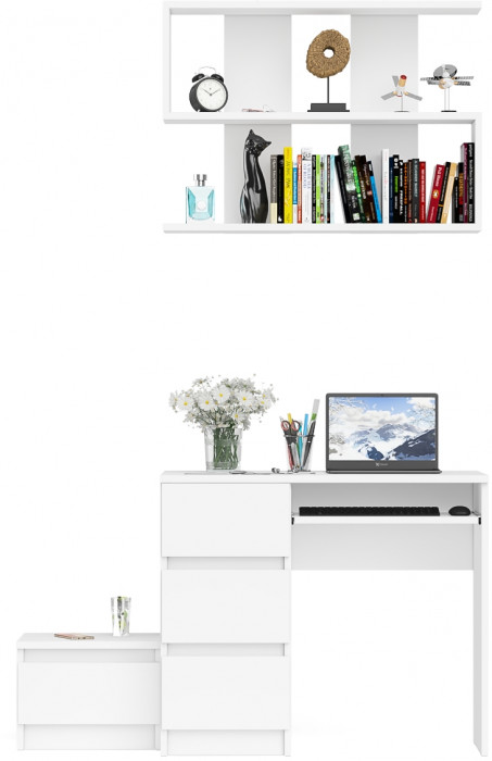 Мори компьютерный стол МС-6 левый + Тумба ТМП400.1 + Полка 900, белый