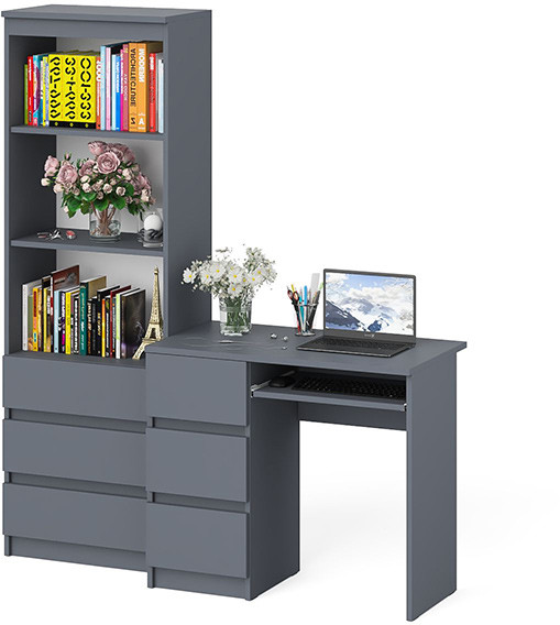 Мори Стол компьютерный МС-6 левый + Стеллаж МСТ600.3, цвет графит, ШхГхВ 150,4х50х179,6 см., выдвижные ящики слева, НЕ универсальная сборка