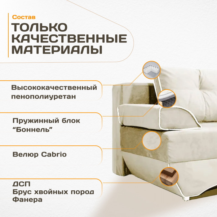 Диван-кровать раскладной еврокнижка прямой Валенсия велюр, цвет бежевый