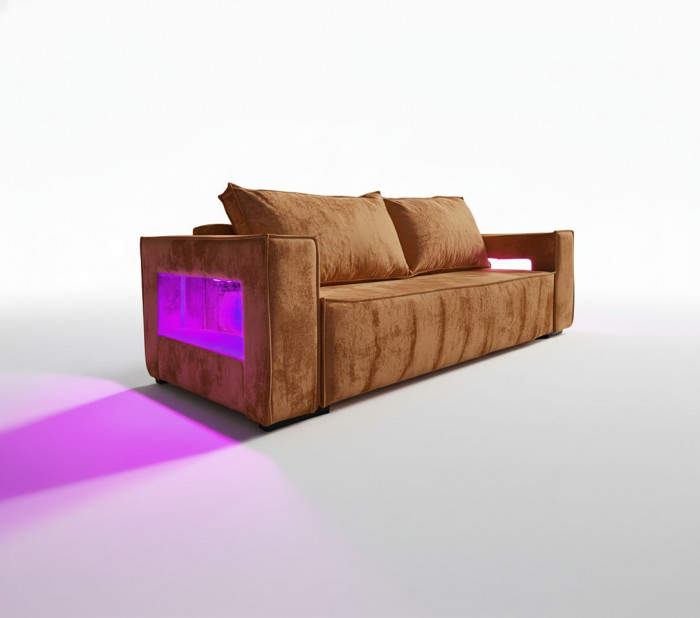 Диван-кровать Лофт Люкс Плюш с подсветкой, еврокнижка, 140х195, коричневый