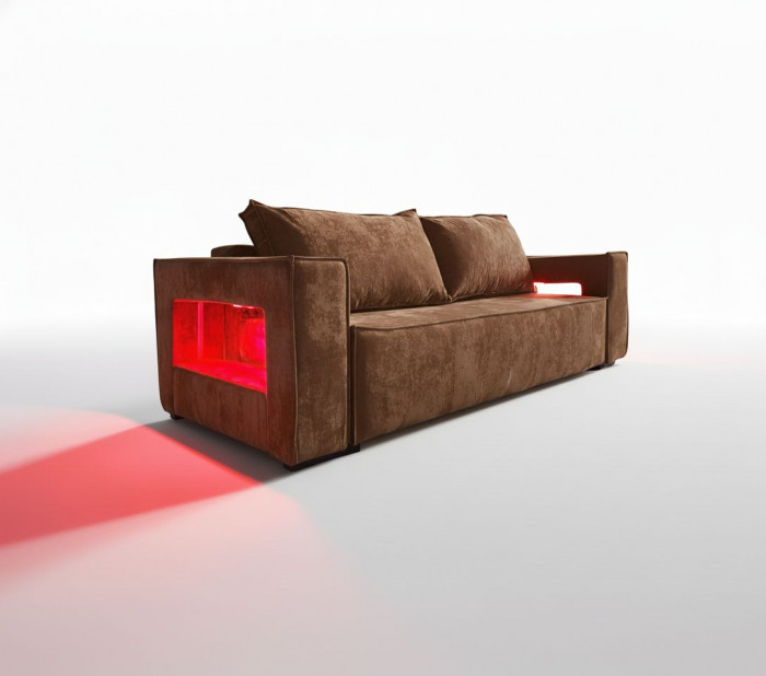 Диван-кровать Лофт Люкс Плюш с подсветкой, еврокнижка, 140х195, коричневый
