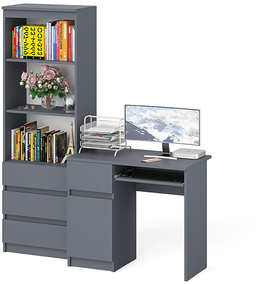 Мори компьютерный стол МС-1 левый + Стеллаж МСТ600.3, графит