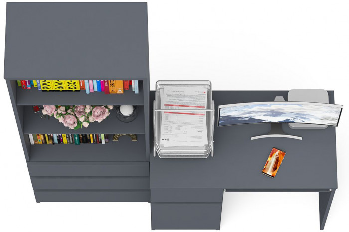 Мори компьютерный стол МС-1 левый + Стеллаж МСТ600.3, графит