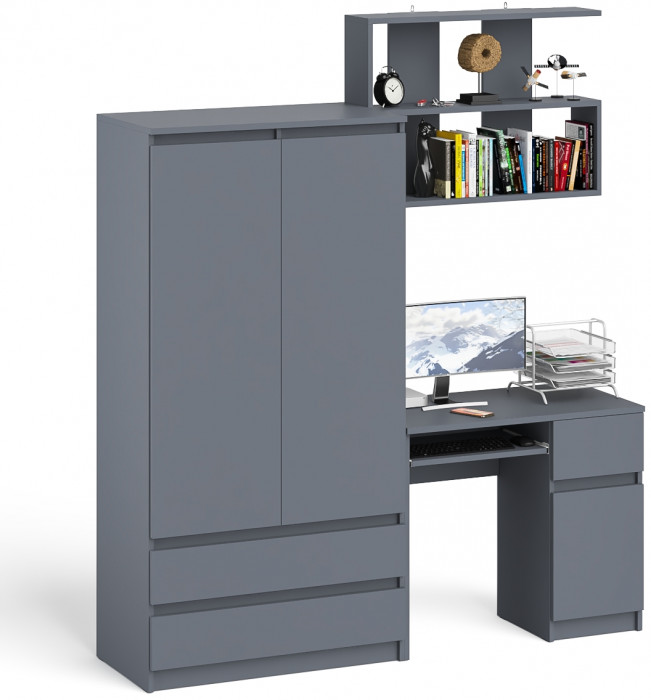 Мори компьютерный стол МС-1 правый + Шкаф МШ900.1 + Полка 900, графит