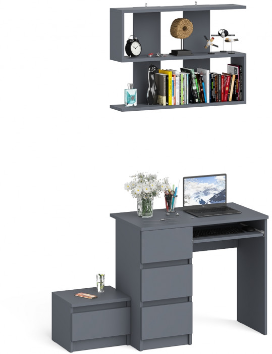 Мори компьютерный стол МС-6 левый + Тумба ТМП400.1 + Полка 900, графит