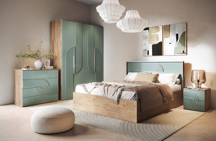 Кровать 180х200 "Монтиз" с щитовым основанием - Дуб мадура/Эвкалипт