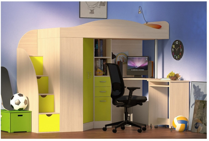 Кровать-чердак Юниор 4 (Белое дерево/Венге)