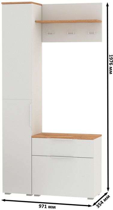 Октава Прихожая 14, цвет белый шагрень/дуб крафт золотой/фасады МДФ белый шагрень, ШхГхВ 97,1х35,4х197,6 см., универсальная сборка