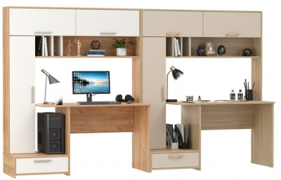 Два Стола письменных Лайт 03.243Н, цвет дуб крафт золотой/белый премиум/плэйн/сатин, ШхГхВ 300,4х57,3х179,9 см., НЕ универсальная сборка