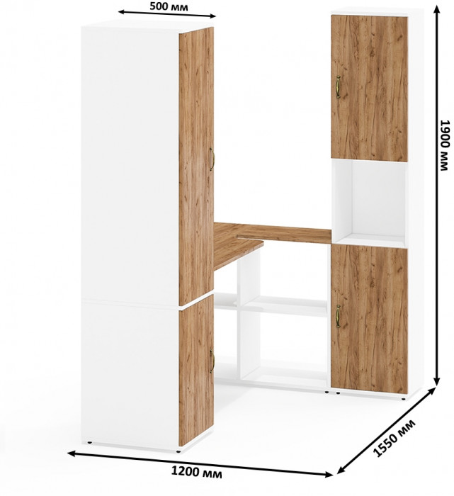 Лидер-8 Пенал МД 23Б + Стол + Пенал, белый шагрень/крафт золото