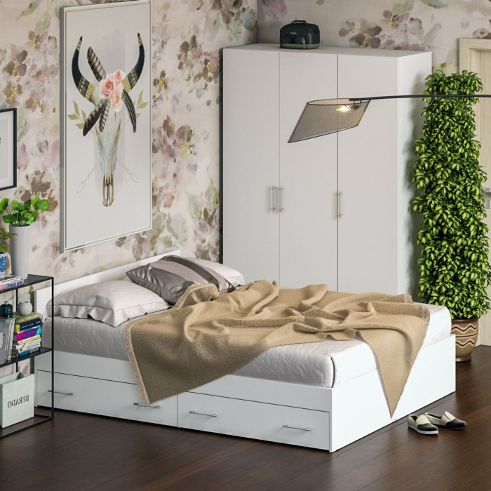 Спальня Стандарт 1-1600Я, цвет белый, ШхГхВ 163,5х203,5х70 + 135х52х200 см., сп.м. 1600х2000 мм., без матраса, основание есть