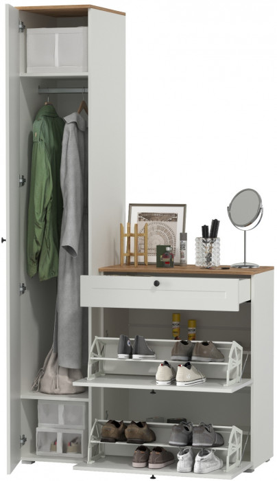 Остин Прихожая 10, белый шагрень/дуб крафт золотой