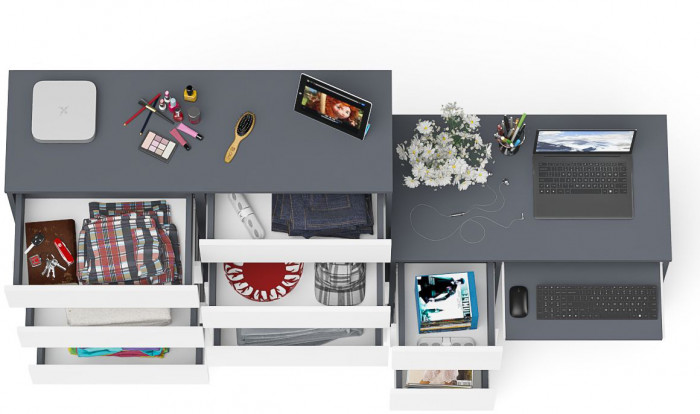 Мори компьютерный стол МС-6 левый + Комод МК1200.10, графит/белый