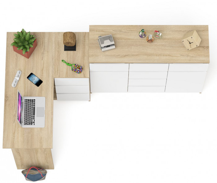 Мори Стол компьютерный МС-16 правый + Комод МК1200.4, цвет дуб сонома/белый, ШхГхВ 244,8х84,9х94 см., выдвижные ящики справа, НЕ универсальная сборка
