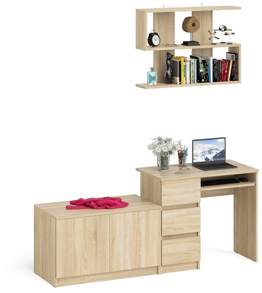 Мори Стол компьютерный МС-6 левый + Тумба МА900.1 + Полка 900, цвет дуб сонома, ШхГхВ 180,4х50,4х209,6 см., НЕ универсальная сборка