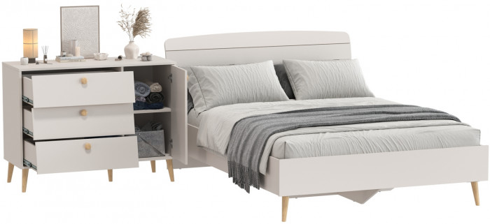 Афина Спальня Кровать 1400 + Комод, кашемир серый