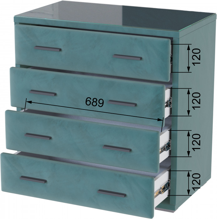 Интерьерный комод со стеклом бирюза