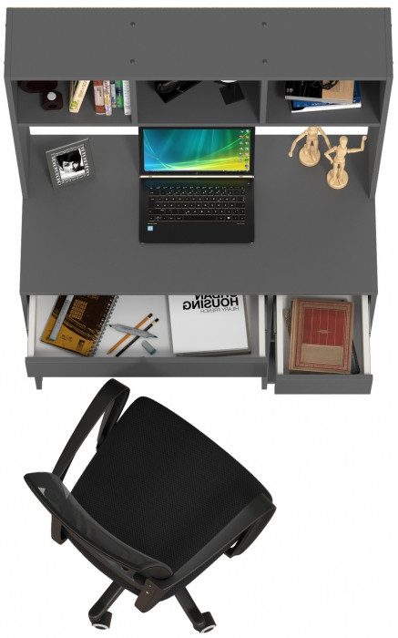 Стол компьютерный Комфорт 12.77F + кресло 103 чёрное, цвет тёмно-серый, ШхГхВ 100х49,8х147 см., универсальная сборка